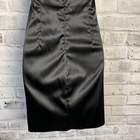 Vintage 90s Y2K B. Smart Black Satin Sparkle Ruched Halter Dress - Picture 8 of 14